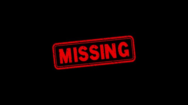 Textured Missing text animation. missing Rubber Stamp motion. impression slide down rubber seal 4k video.