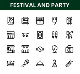 Fototapeta premium Festival and Party icon set. Festival and Party clean professional icons covering gift box greeting card celebration banner and holiday themes.