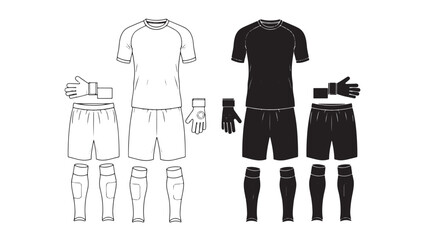 Naklejka premium Soccer uniform set in black and white line art for sports equipment catalog