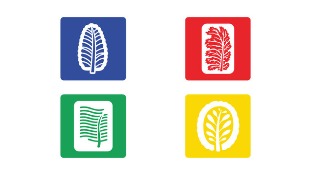 Four color-coded icons featuring different stylized plant symbols on square backgrounds