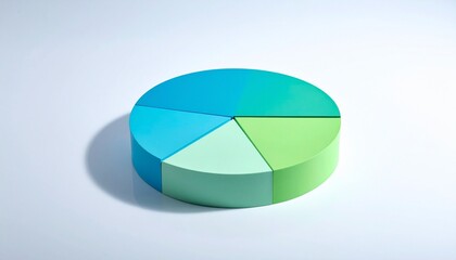 Obraz premium 3D pastel pie chart with five segments in teal, pink, and blue, glossy reflective surface, symbolizing modern stylized data visualization.