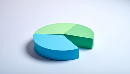 Obraz premium 3D pastel pie chart with five segments in teal, pink, and blue, glossy reflective surface, symbolizing modern stylized data visualization.
