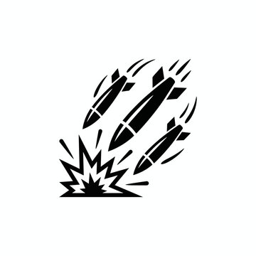 Black and white simple logo icon showing a barrage of multiple missiles striking and exploding