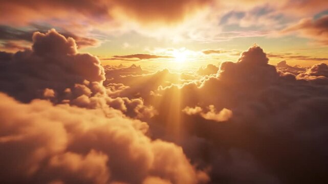 Golden sun rays pierce through f clouds during a breathtaking sunset or sunrise