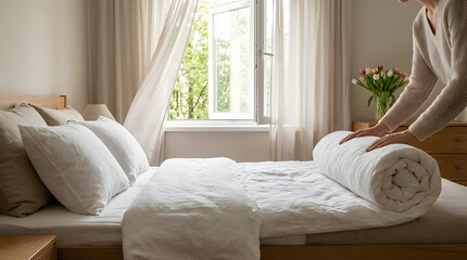 Fresh kitchen revives spirit with spring cleaning house concept in cozy four-sided angle view