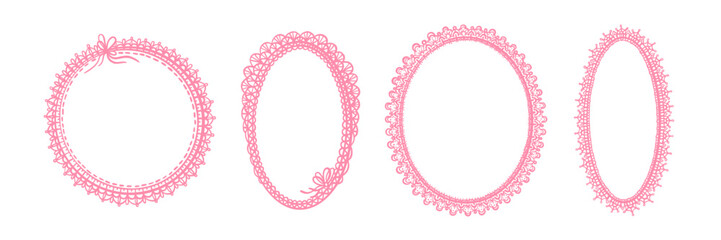 Round frame and elegant lace doily pattern, hand drawn delicate border