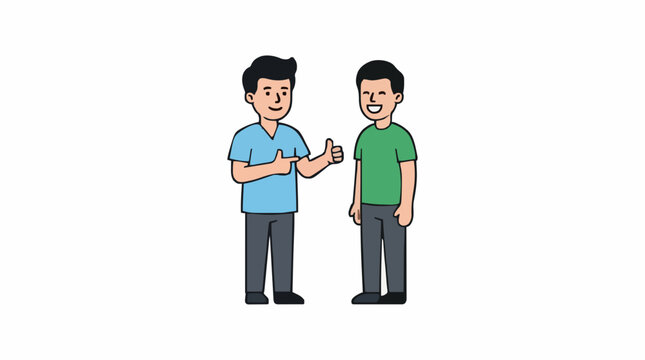 Two Pixelated Men Talking Together Animated Cartoon Style with White Background