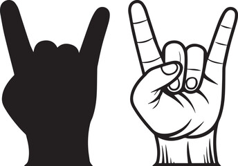 Obraz premium Rock Hand Sign SVG – Heavy Metal Horns Gesture Silhouette Clipart, Rock n Roll Symbol PNG .