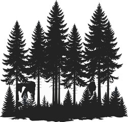 Obraz premium Forest Silhouette Black and White Vector Illustration