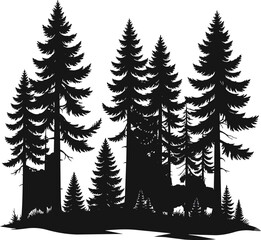 Obraz premium Forest Silhouette Black and White Vector Illustration