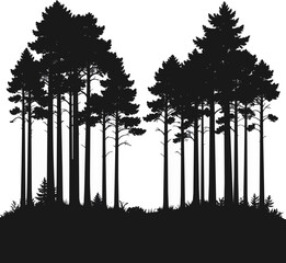 Fototapeta premium Forest Silhouette Black and White Vector Illustration