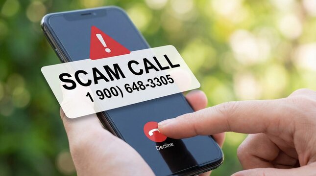 Smartphone displaying scam call concept and risk awareness.