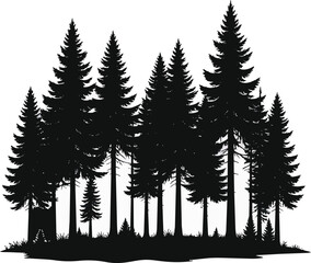 Fototapeta premium Forest Silhouette Black and White Vector Illustration