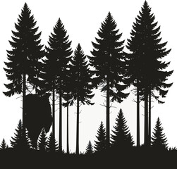 Fototapeta premium Forest Silhouette Black and White Vector Illustration