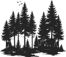 Obraz premium Forest Silhouette Black and White Vector Illustration