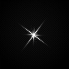Glowing Star Light Effect with Sparkle Rays and Lens Flare on Transparent Background