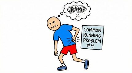 Fototapeta premium Runner experiences cramp during exercise outdoors in daylight from a side view