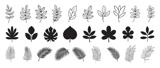 Obraz premium Detailed line art leaf icons including heart shape symbols. vector illustration eps 10