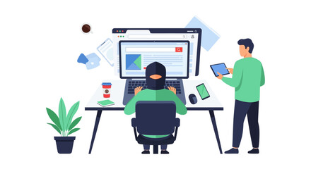 Cybersecurity Threat: Anonymous Person Hacking on Laptop. Illustrates Data Security, Online Privacy, Internet Crime, and Digital Theft Concepts.