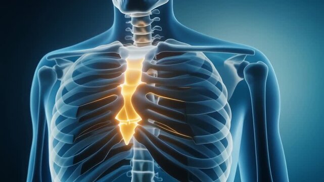 胸骨が発光する人体レントゲンの医療ビジュアル