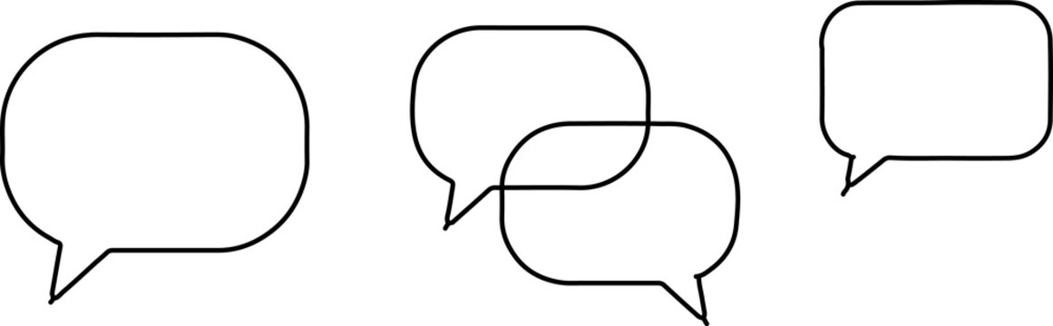 Set of four blank speech bubbles and message icons, outline design