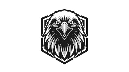 Obraz premium A striking black and white illustration of a fierce eagle's head within a hexagonal frame.