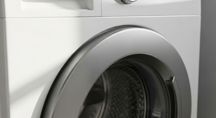 Close-up of a Modern Washing Machine, Showcasing Its Sleek Design and Stainless Steel Door in a Bright, Contemporary Laundry Room