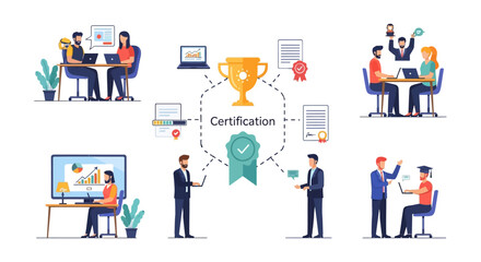 Naklejka premium Professional Certification and Skill Development Process for Career Advancement | Online Learning & Achievement