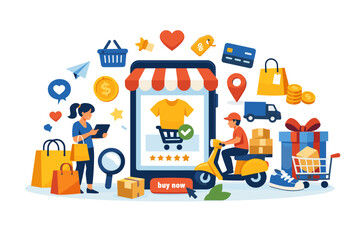 Fototapeta premium Online shopping and delivery service with a customer browsing on a tablet