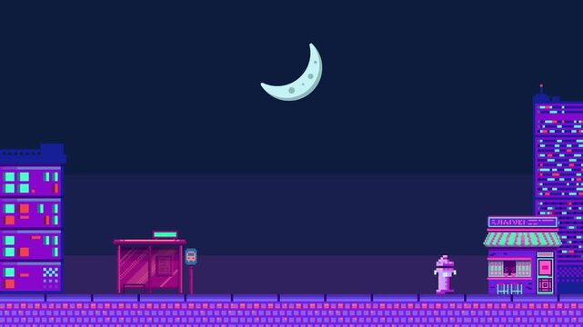 Midnight Retro City: Lofi Pixel Art Bus Stop
