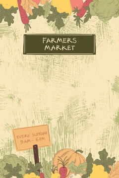 Farmers Market Vector Ad Poster with Copy Space