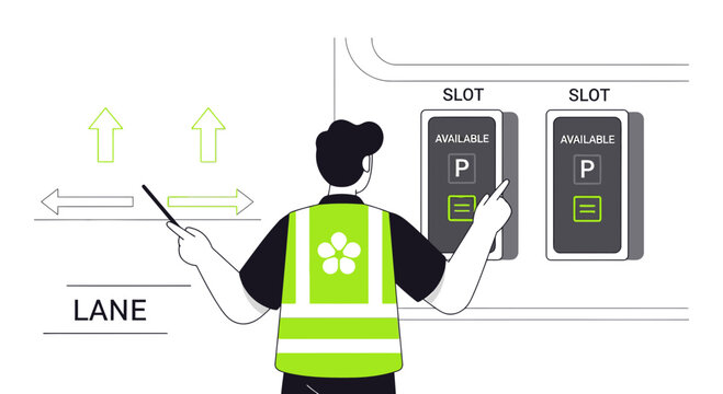 Parking Attendant Shows Available Parking Slots with Digital Display