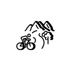 Cyclist riding on mountain trail icon