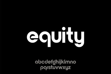 White Equity Font and Alphabet Displayed on Black Background.