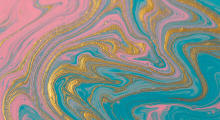 Obraz premium Mesmerizing Swirl of Pink, Turquoise, and Gold Colors Creating an Abstract Masterpiece