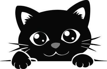 Fototapeta premium Cute Cat Silhouette Vector – Black Kitten Peeking Illustration for Stickers, Logos, and Pet-Lover Designs .