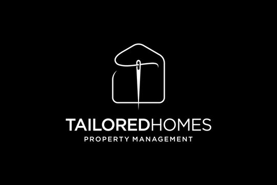 Tailored Homes Property Management logo with a house outline and a sewing needle.