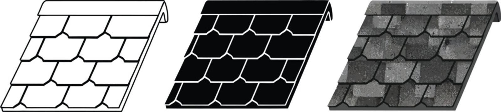 Collection of asphalt shingle roof samples in different colors flat vector illustration for construction and design projects isolated on white