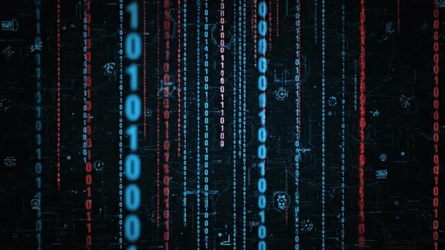 Abstract Binary Code Data Stream in Blue and Red Cyber Background