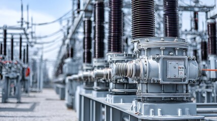 Fototapeta premium Electrical Substation with Transformers and Equipment.