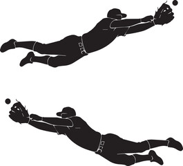 Baseball player jumping for a ball