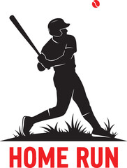 A black silhouette of a baseball player hitting a home run
