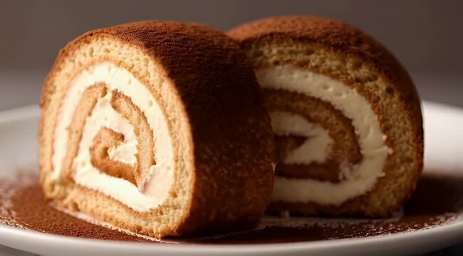 Delicious Tiramisu Swiss Rolls with Creamy Filling and Cocoa Dusting