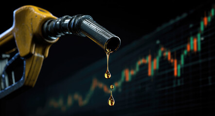 energy shortage crisis picture of gasoline petroleum fuel nozzle with blurred background of oil price graph of the energy business market.