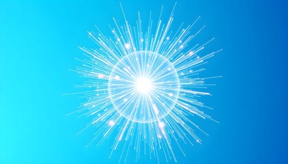 Fototapeta premium A white abstract starburst radiates from the center on a gradient blue background viewed directly
