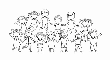 A cheerful group of diverse children holding hands in a circle