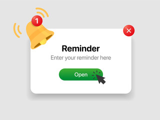 Reminder notification pop up template. Business planning ,events, reminder and timetable page vector illustration EPS10.