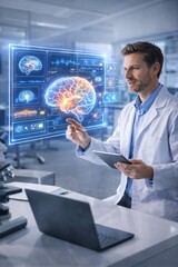 Obraz premium Interactive Holographic Brain Interface Technology