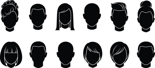 Men and Women Head Silhouettes Collection with Various Hairstyles Isolated on White Background, Male and Female Profile Portrait Set © Siddiqa Creatives 