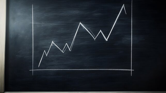 White chalk graph of fluctuating data on black chalkboard